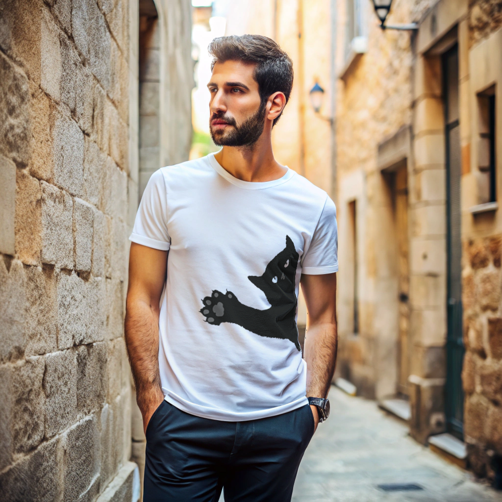 Футболка с принтом Room и черной кошкой сбоку